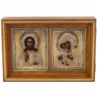 Венчальная пара икон "Спас Вседержитель" и Владимирская Божья Матерь