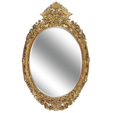 Резное зеркало в овальной раме с картушем