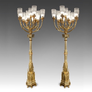 Парадные напольные торшеры-канделябры в неоготическом стиле