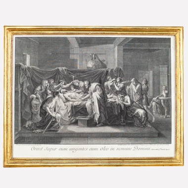 Гравюра «Римский солдат-христианин, получивший елеопомазание» французского гравера Бенуа Одрана по сюжету Николя Пуссена