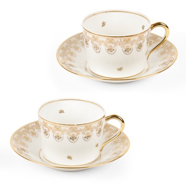 Две чайные пары с цветочным орнаментом. Лимож