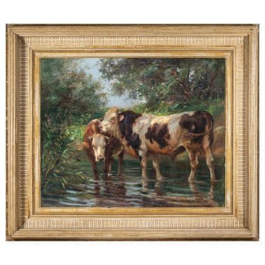 Пейзаж с коровами на водопое