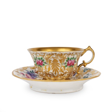 Чайная пара с растительным орнаментом фабрики А.Киселева