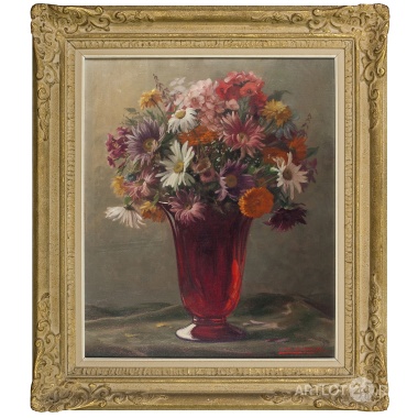 Картина «Летний букет в красной вазе»