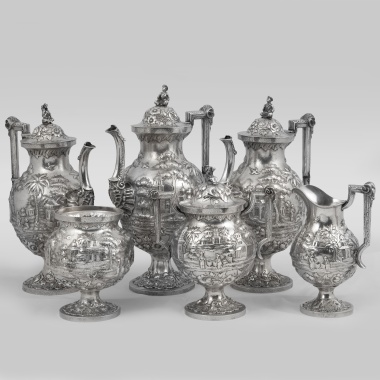 Чайный сервиз из 6 предметов с пейзажами в «китайском стиле» фирмы Robert & William Wilson