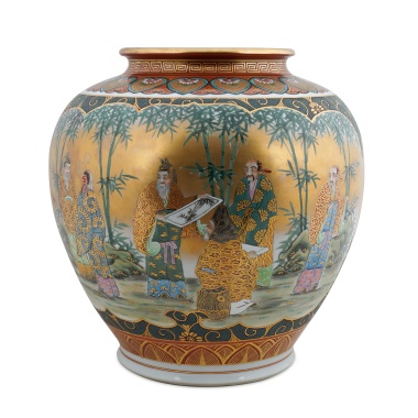 Японская ваза Кутани с изображением семи мудрецов 