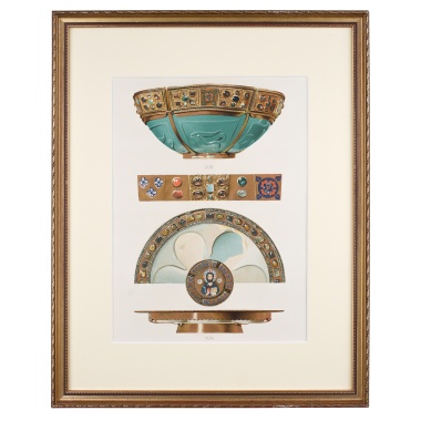 Хромолитография экспонаты сокровищницы Сан Марко «Бирюзовая исламская чаша,  Дискос с изображением Христа»