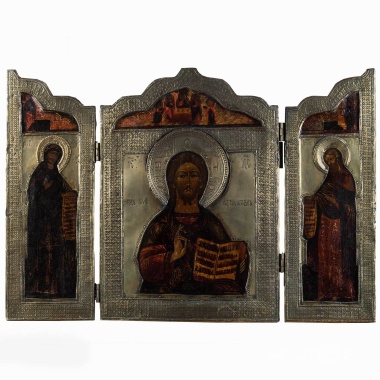 Складень трехстворчатый "Спас Вседержитель с предстоящими"