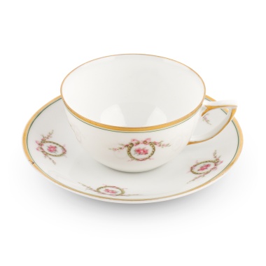 Кофейная пара «Медальоны с розами и розовыми бантами»