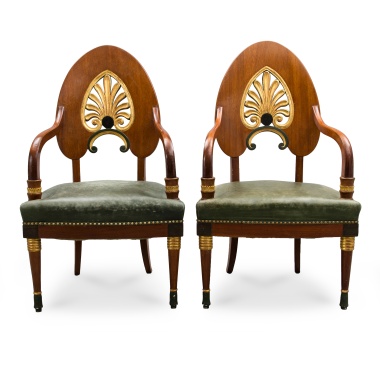 Парные русские кресла в стиле ампир с фигурными прорезными спинками 