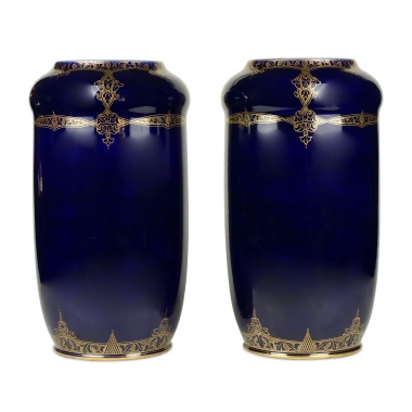 Парные вазы кобальтового крытья Императорского фарфорового завода