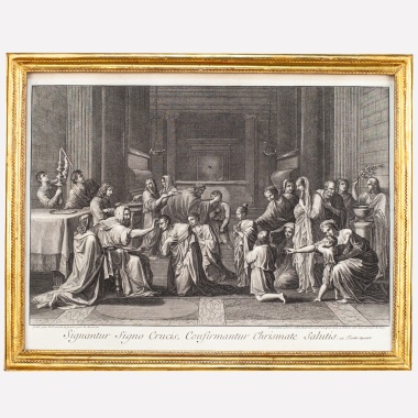 Гравюра «Миропомазание» французского гравера Бенуа Одрана по сюжету Николя Пуссена