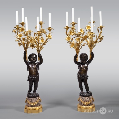 Парные канделябры с фигурами амуров в стиле Людовика XVI