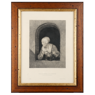 Гравюра с картины Джерарда Доу «Старуха у окна»