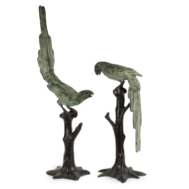 Парные бронзовые напольные статуэтки попугаев в стиле ар-деко