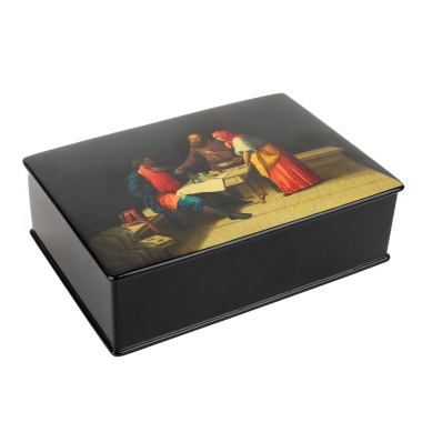 Шкатулка с жанровой сценой фабрики Лукутина