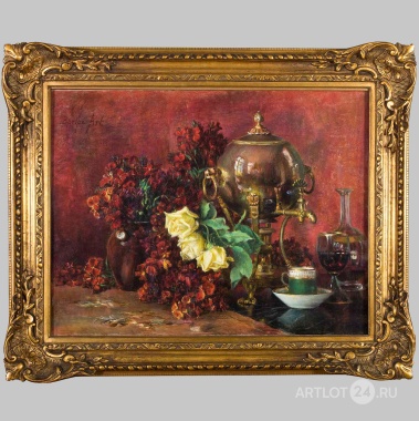 Натюрморт с цветами и самоваром