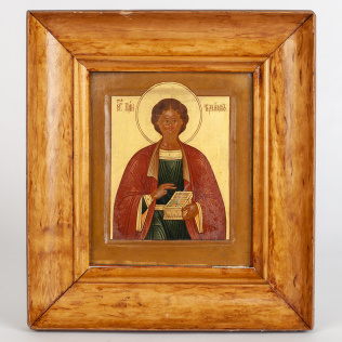 Икона «Святой великомученик Пантелеймон целитель» в киоте и в раме