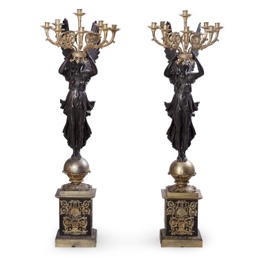 Парные канделябры с фигурами крылатых Слав в манере Пьера-Филиппа Томира