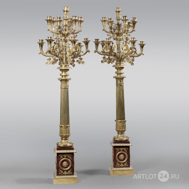 Парные парадные канделябры на тринадцать свечей в стиле «Луи-Филипп»