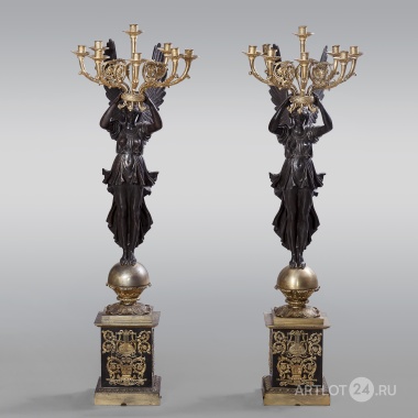 Парные канделябры с фигурами крылатых Слав в манере Пьера-Филиппа Томира