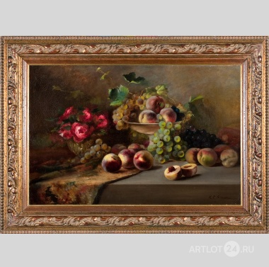 Натюрморт с виноградом и персиками