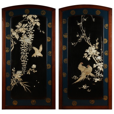 Парные лаковые панно «Цветы и птицы»