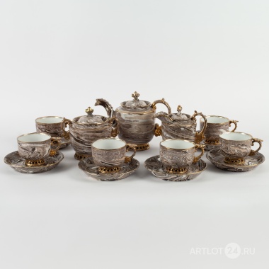 Редко встречаемый «Мраморный» сервиз завода Федяшина на шесть персон