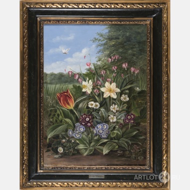 Эмма Томсен «Цветочный натюрморт с бабочкой и улиткой»