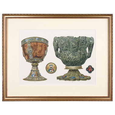 Хромолитография экспонаты сокровищницы Сан Марко «Чаша Патриархов и Змеиный потир»