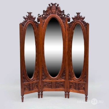 Двусторонняя ширма с зеркалами и резным декором