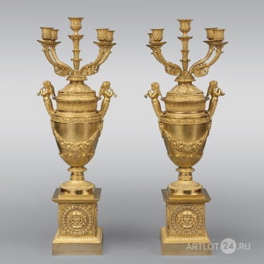 Парные парадные канделябры-вазы с музицирующими путти мастерской П.-Ф. Томира