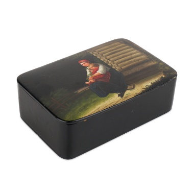 Шкатулка «Крестьянка с ребёнком на руках» фабрики Лукутина