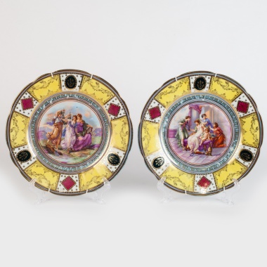 Парные настенные тарелки с пасторальными сценами